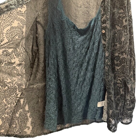 Coldwater Creek Paisley Blouse & Camisole Set Sz M Teal Rayon/Nylon set - Picture 5 of 12